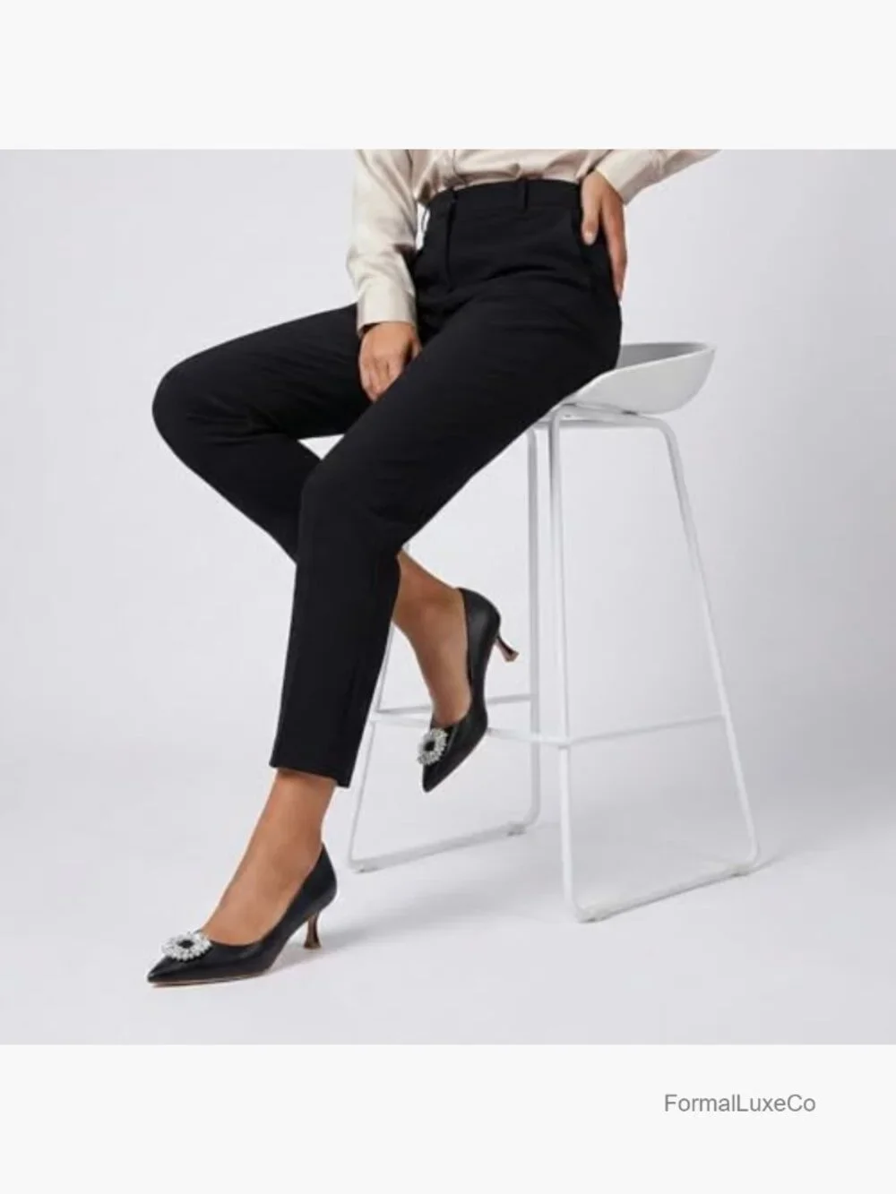 Genuine Leather Pointy Toe Kitten Heel Pumps - Elegant Closed Toe Slip On Low - Picture 3 of 6